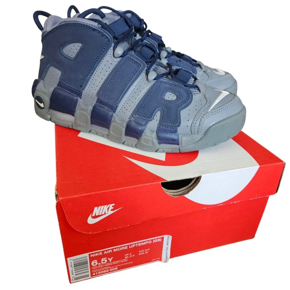 Size 6.5 (Big Boys)-Nike Air More Uptempo Cool Grey/‎ White Midnight Navy